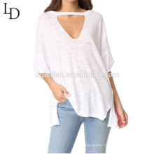 Wholesale Bamboo casual loose short sleeve cut-out women shirt